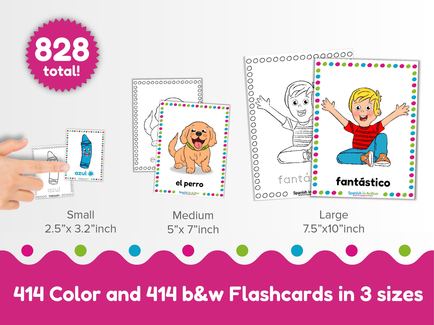 Spanish in Action Mega Bundle: Flashcards in Spanish for Kids -- 138 Color and 138 b&w Options in 3 Sizes
