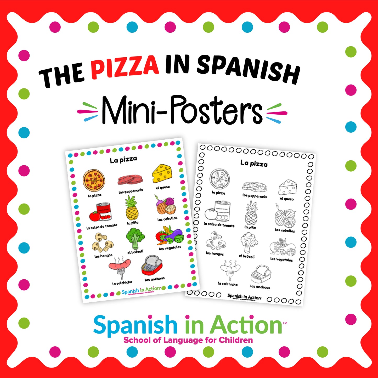 The Pizza Toppings (El Baile de la Pizza) Mini-Poster in Spanish for Kids