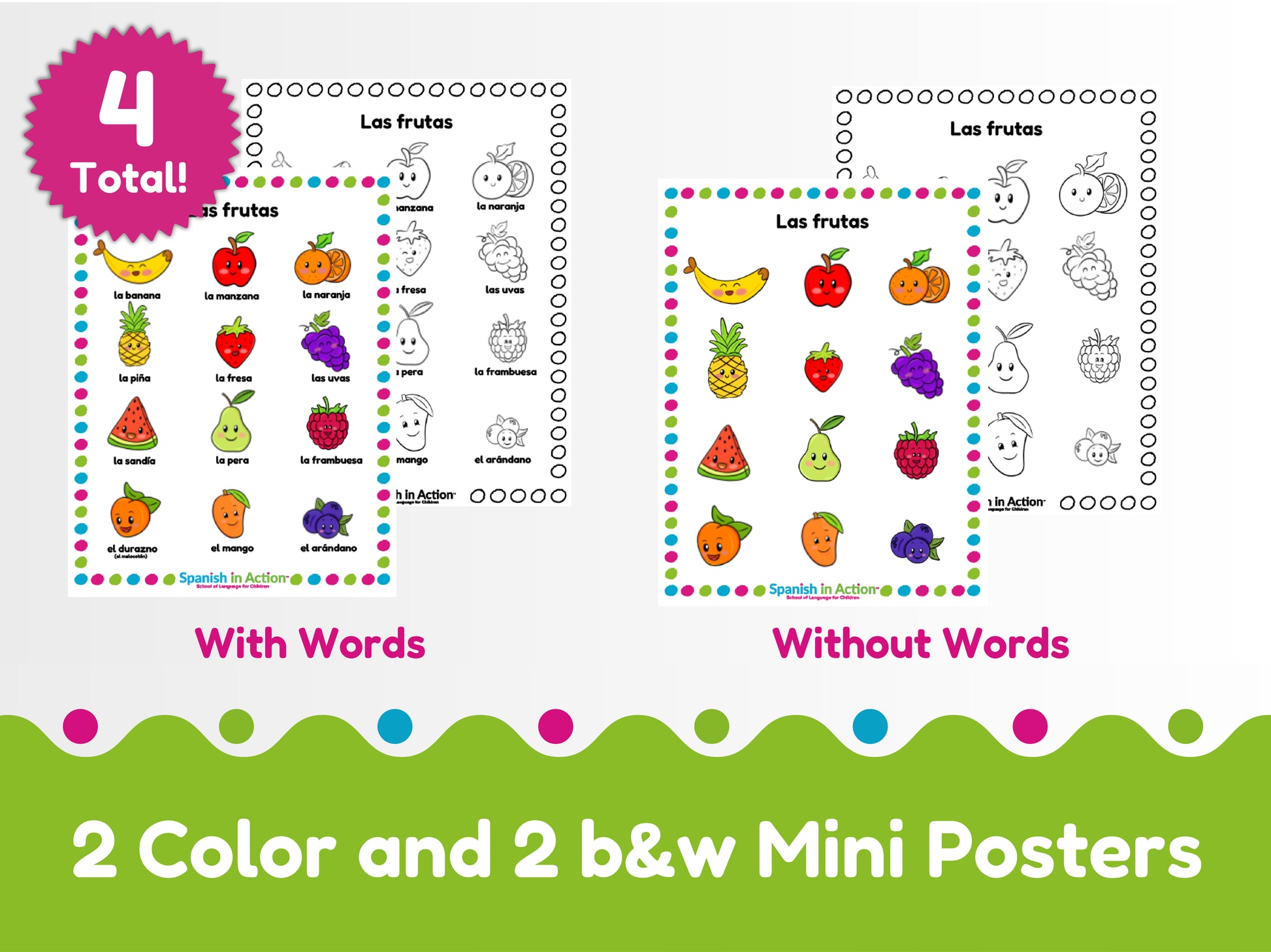 The Fruits (Las Frutas) Mini-Posters for Kids - 4 Mini-Posters