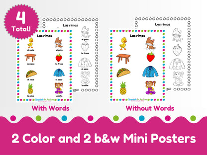 The Rhyming Words (Palabras que Riman) Mini-Posters for Kids - 4 Mini-Posters