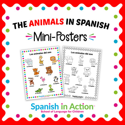 The Zoo Animals (Los Animales) Mini-Poster in Spanish for Kids