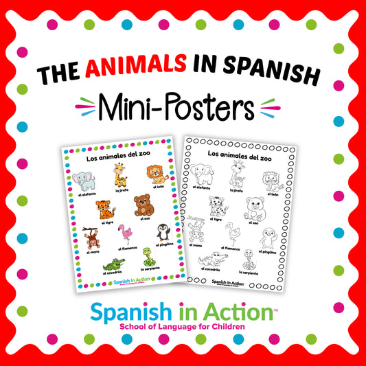 The Zoo Animals (Los Animales) Mini-Poster in Spanish for Kids