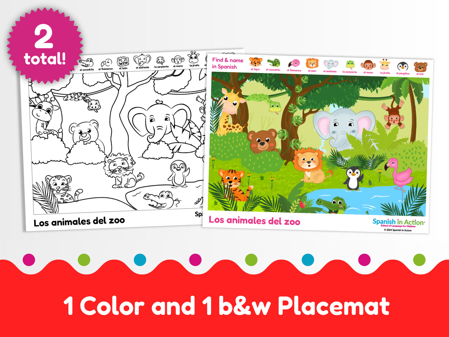 The Zoo Animals (Los Animales) Placemat in Spanish for Kids