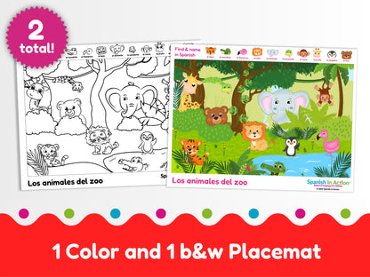 The Zoo Animals (Los Animales) Placemat in Spanish for Kids
