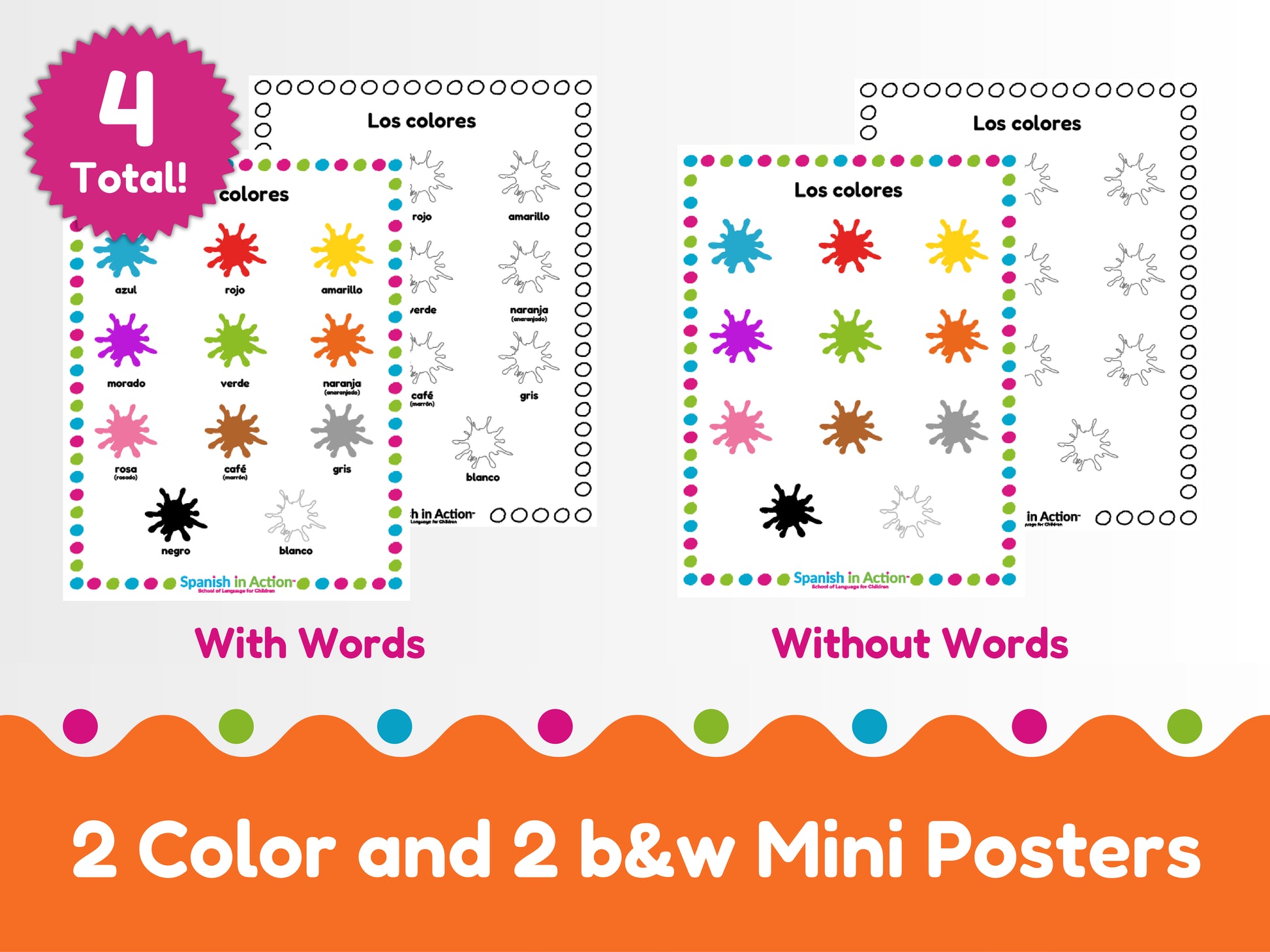 The Colors (Los Colores) Mini-Posters for Kids - 4 Mini-Posters
