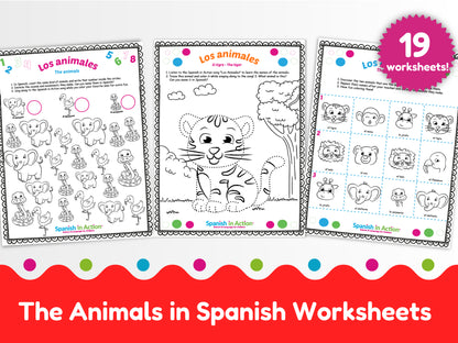 The Zoo Animals (Los Animales) Worksheets in Spanish for Kids