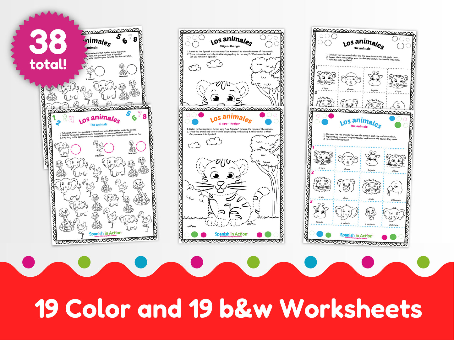 The Zoo Animals (Los Animales) Worksheets in Spanish for Kids