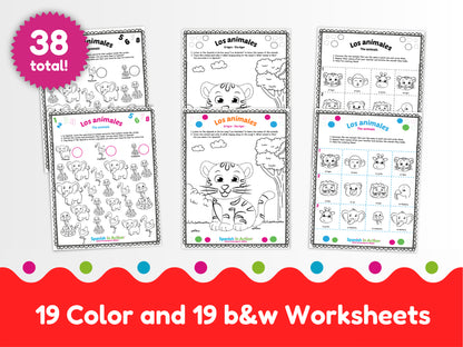 The Zoo Animals (Los Animales) Worksheets in Spanish for Kids